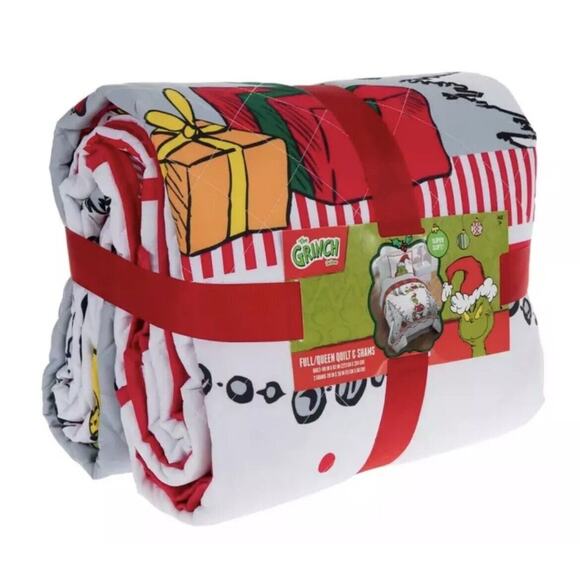Hobby Lobby Other - NWT Seuss Grinch Full Queen Quilt 3 Piece Set 1 Quilt 2 Shams Holiday Christmas